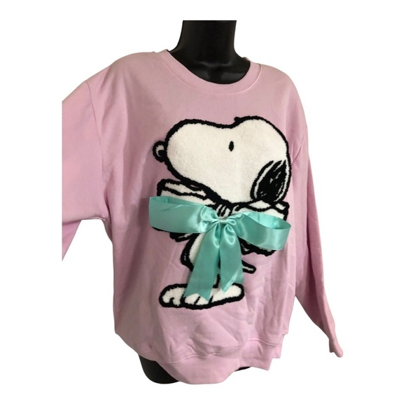 Peanuts Snoopy with oversized blue satin bow pink sweatshirt size large new - Picture 6 of 15